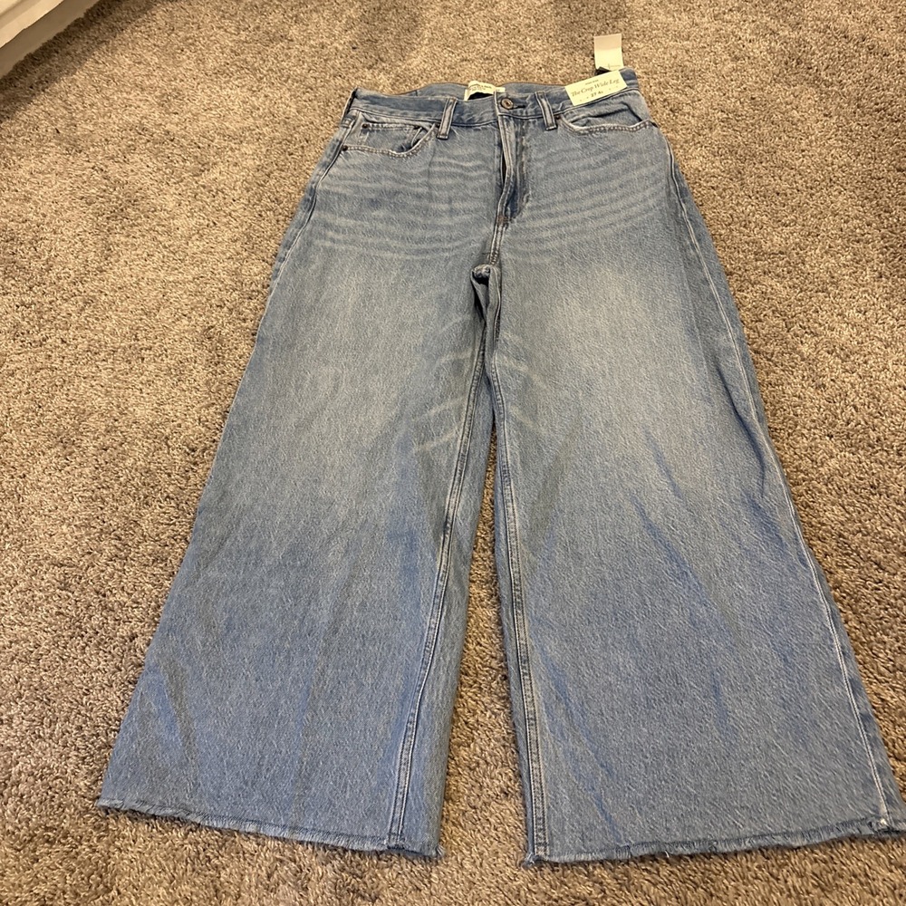 Abercrombie & Fitch Crop Wide Leg Jean Womens 4S / 27s Blue Wash High Rise Denim